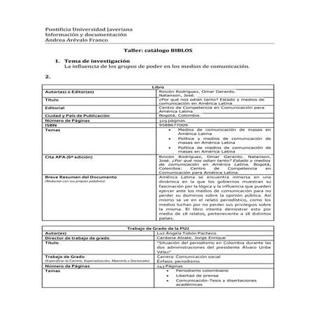 Taller catálogo biblos