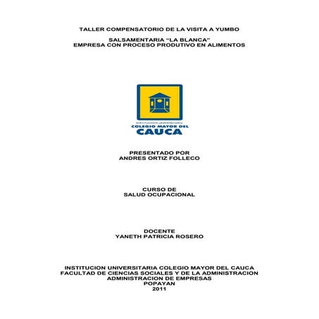 Ensayo seguridad industrial empresa productora de alimentos