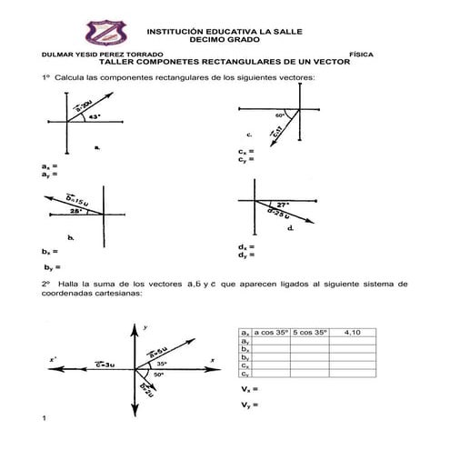 Taller componetes rectangulares de un vector | PDF