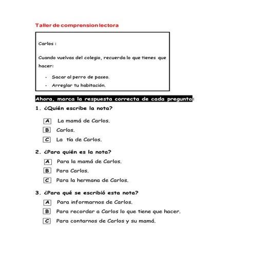 Taller de comprension de lectura