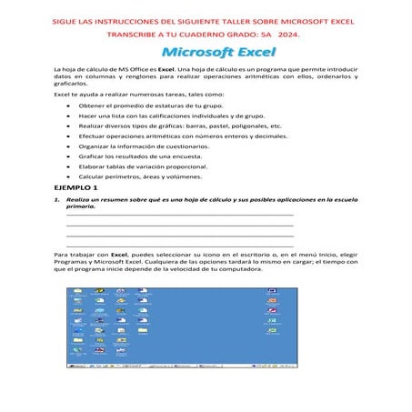 TALLER DE EXCEL GRADO 5A.pdf fortalecimiento de los saberes previos | PDF