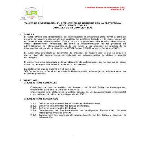 Taller de Investigación en BI con MSSQL Server 2008R2/2012 SSAS
