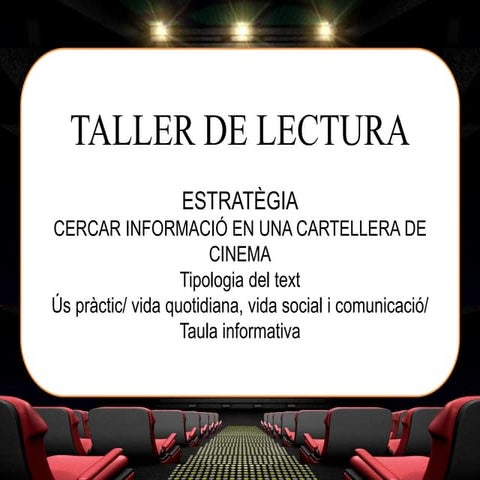 Estratègies comprensió lectora Taller de lectura taula informativa cartellera de cinema  