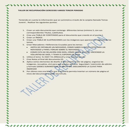 Taller de recuperación ejercicios varios tercer periodo web