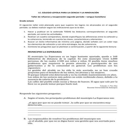 Taller de recuperación grado 8º   2º período