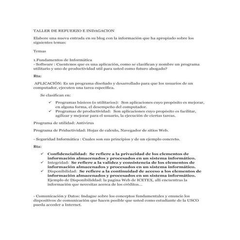 Taller de refuerzo e indagacion