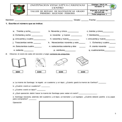 Taller de repaso segundo periodo