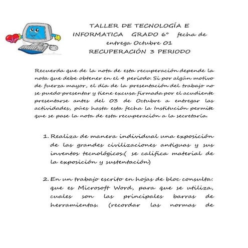 Taller de tecnología e informática grado 6 | DOCX