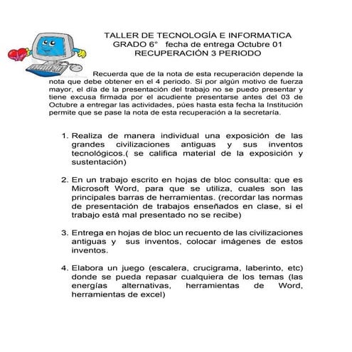 Taller de tecnología e informatica grado 6 | DOCX