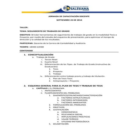 ESQUEMAS DE TRABAJOS DE GRADO: TESIS Y PROYECTOS