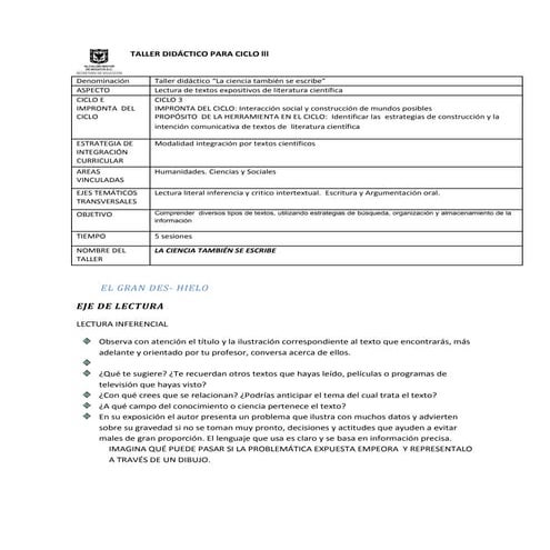 Taller didáctico para ciclo iii yanira