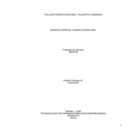 Taller Direccion Del Talento Humano | DOC