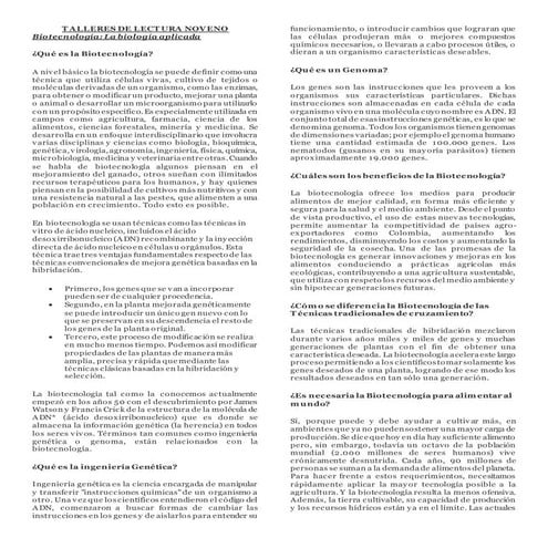 Talleres de lectura biotecnologia celulas madres