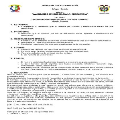 Talleres de religion grado 8° 2013