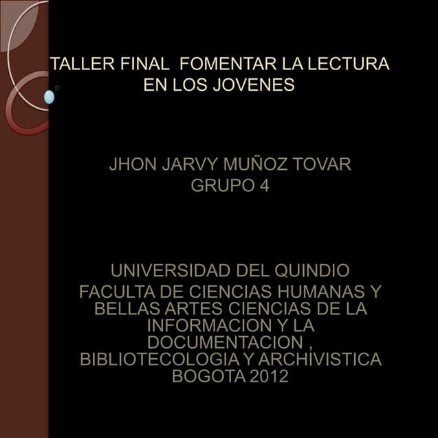 Taller final  fomentar la lectura en los jovenes