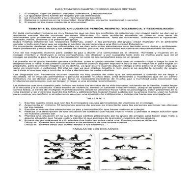 Taller grado séptimo  el colegio lugar de perdón y reconciliación