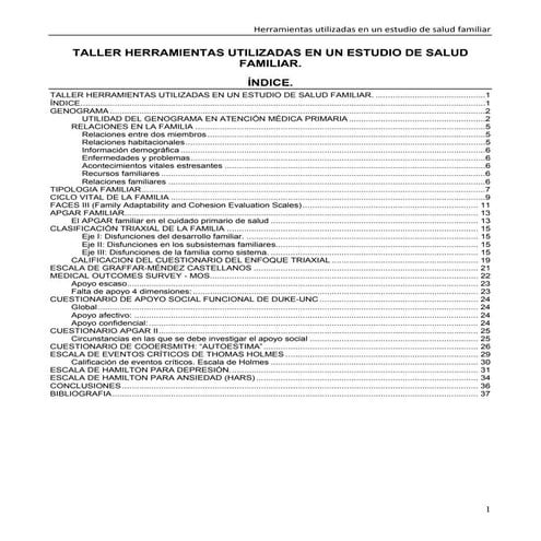TALLER HERRAMIENTAS UTILIZADAS EN UN ESTUDIO DE SALUD FAMILIAR
