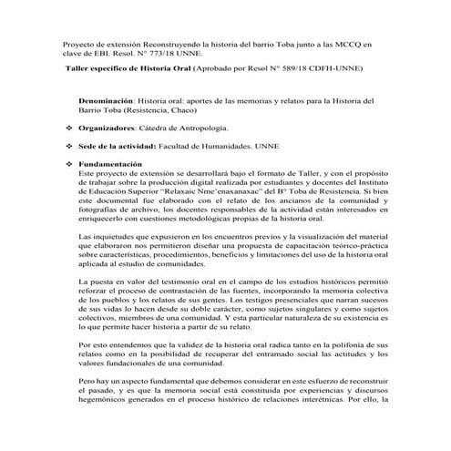 Programa Taller de Historia Oral UNNE