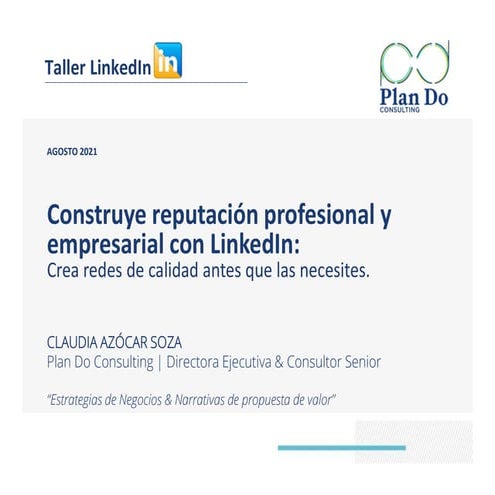Taller LinkedIn agosto 2021 - Marca profesional digital