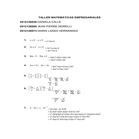 Taller matemáticas empresariales.