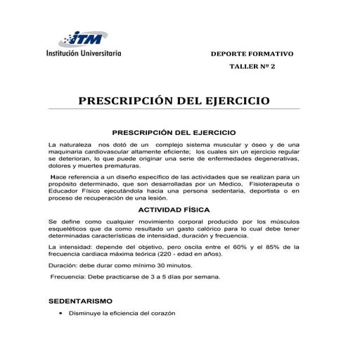 Taller nº 2 b prescripción del ejercicio