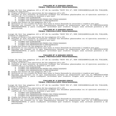 Taller nº 3 grado once  proyección profesional