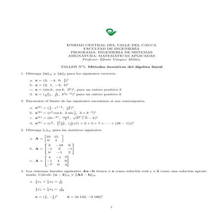 Taller N°5 Metodos Iterativos Algebra L Feb Jun2009
