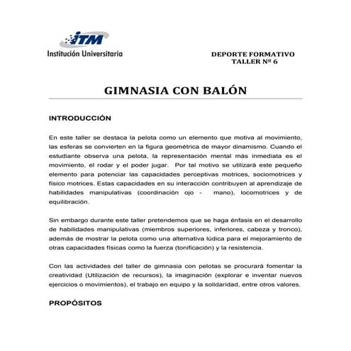 Taller nº 6 gimnasia con balon