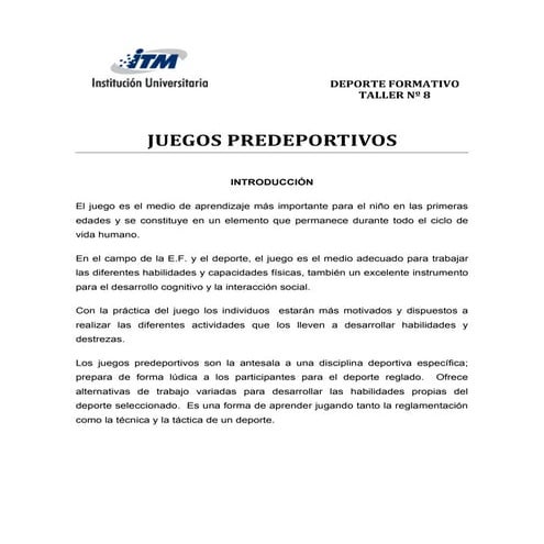 Taller nº 8 juegos predeportivos b