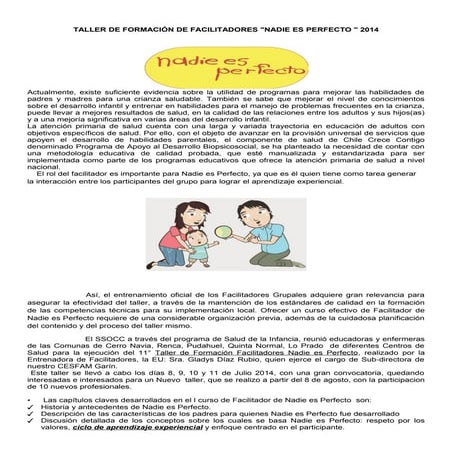 Taller DE FORMACION FACILITADORES NEP