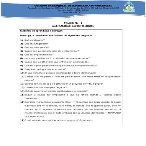 Taller no 1 empredimiento