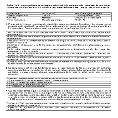 Taller no 1 medio ambiente claudia perez