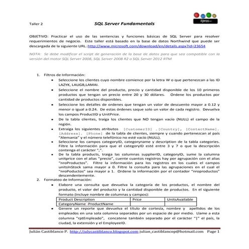 Taller Transact SQL ITProsDC - T2