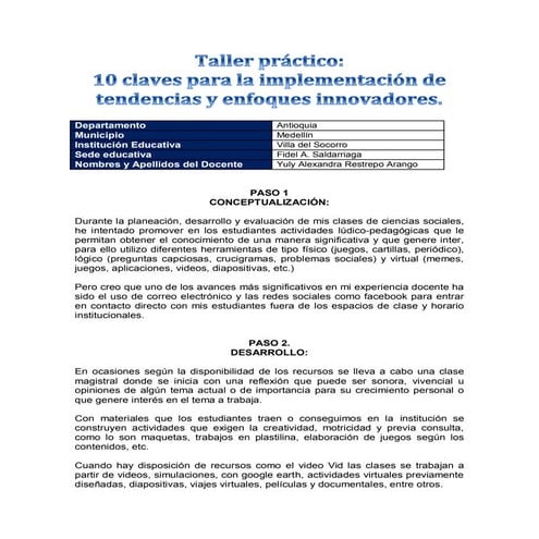 Taller práctico 10 claves para la implementación de tendencias y enfoques inn...