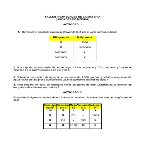Taller propiedades de la materia