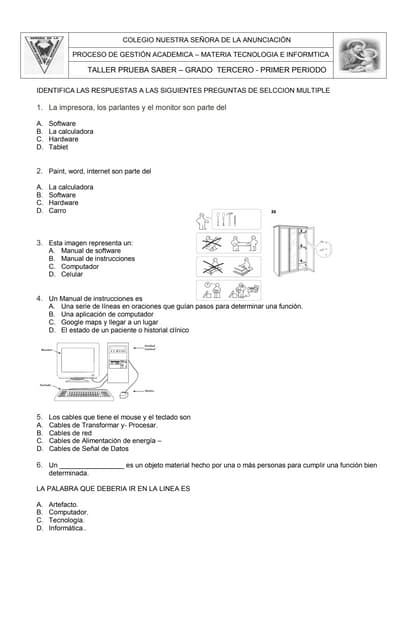 Taller Tecnología e Informática Grado primero de primaria. | PDF