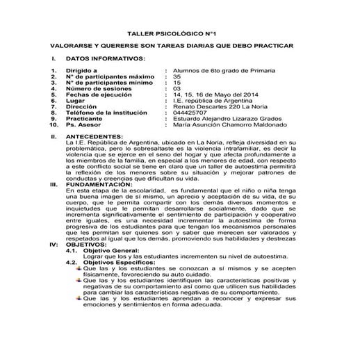 Taller psicológico de Autoestima