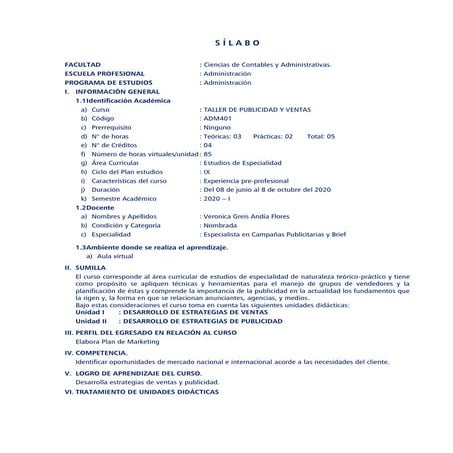 Taller publicidad y ventas 2020