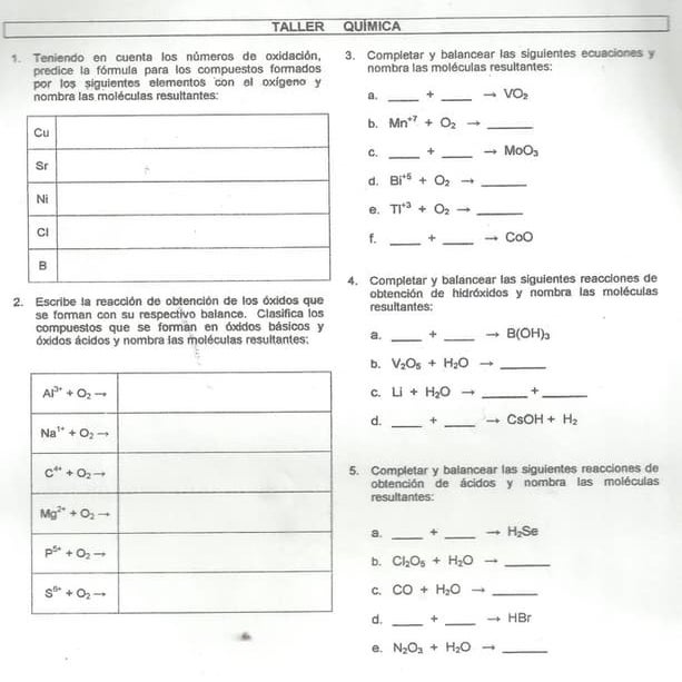Taller reacciones y nomenclatura