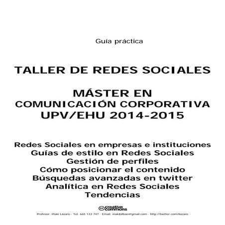 Taller de Redes Sociales en Máster de Comunicacion Corporativa UPV/EHU