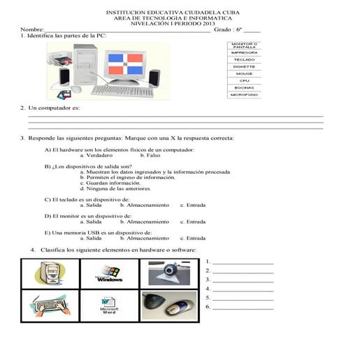 Taller de repaso informatica grado 6 | PDF