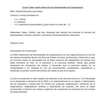 Taller sobre detección de necesidades de capacitación