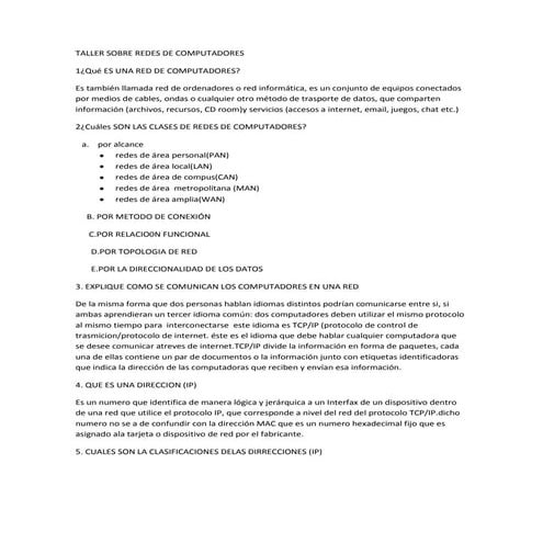 Taller Sobre Redes De Computadores