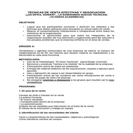 TALLER TECNICAS DE VENTA