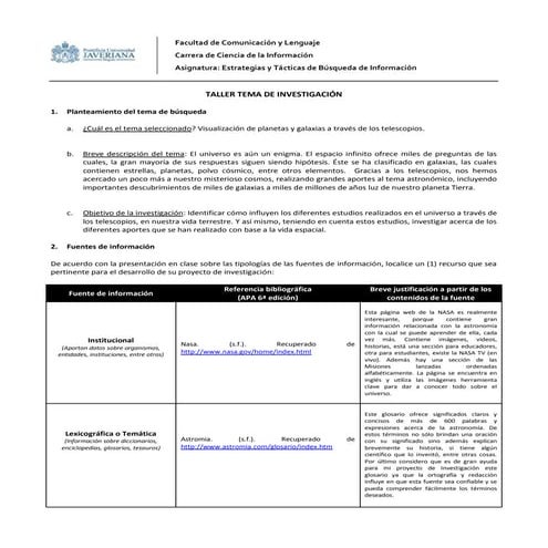 Taller Tema de Investigación