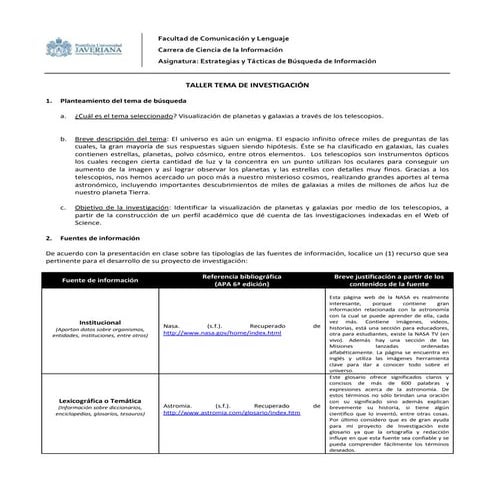 Taller tema de investigación