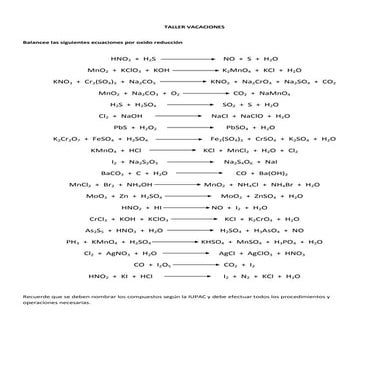 Taller Reacciones Químicas