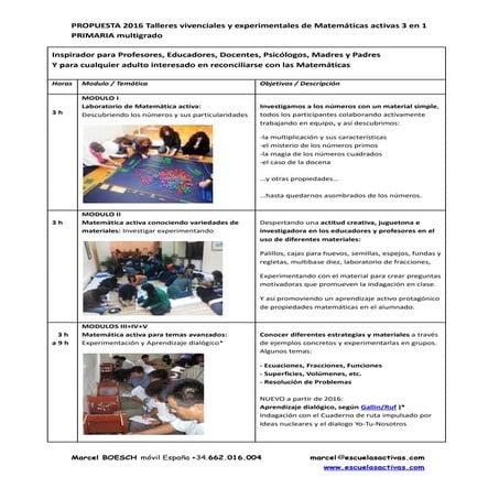 Taller vivencial y experimental de Matemática activa