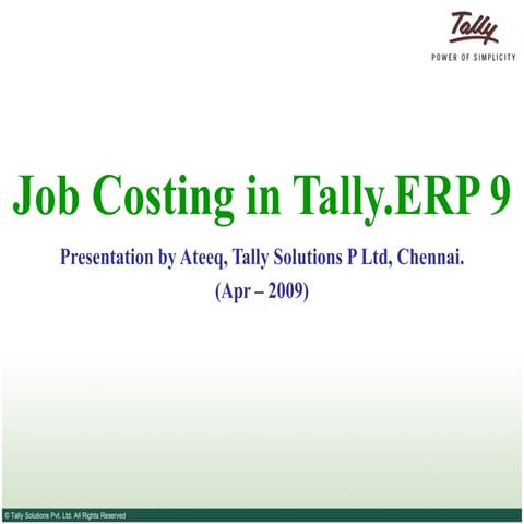 Tally.Erp 9 Job Costing Ver 1.0