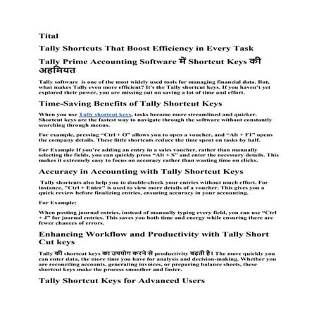 Tally Shortcuts That Boost Efficiency in Every Task